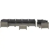 vidaXL 9-tlg. Garten-Lounge-Set mit Kissen Grau Poly Rattan