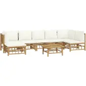 vidaXL 8-tlg. Garten-Lounge-Set mit Cremeweißen Kissen Bambus