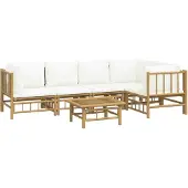 vidaXL 6-tlg. Garten-Lounge-Set mit Cremeweißen Kissen Bambus
