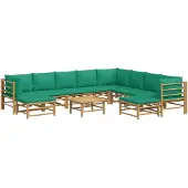 vidaXL 11-tlg. Garten-Lounge-Set mit Grünen Kissen Bambus