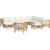 vidaXL 12-tlg. Garten-Lounge-Set mit Cremeweißen Kissen Bambus