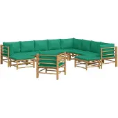 vidaXL 12-tlg. Garten-Lounge-Set mit Grünen Kissen Bambus