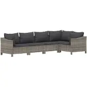 vidaXL 5-tlg. Garten-Lounge-Set mit Kissen Grau Poly Rattan