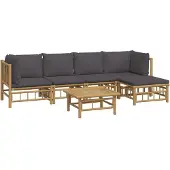 vidaXL 6-tlg. Garten-Lounge-Set mit Dunkelgrauen Kissen Bambus