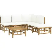 vidaXL 6-tlg Garten-Lounge-Set mit CremeWeißen Kissen Bambus Modell 15