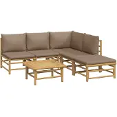 vidaXL 6-tlg. Garten-Lounge-Set mit Kissen Taupe Bambus