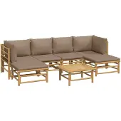 vidaXL 7-tlg. Garten-Lounge-Set mit Taupe Kissen Bambus