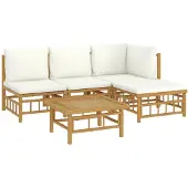 vidaXL 5-tlg. Garten-Lounge-Set mit Cremeweißen Kissen Bambus