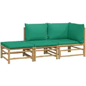 vidaXL 3-tlg. Garten-Lounge-Set mit Grünen Kissen Bambus