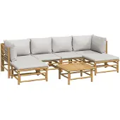 vidaXL 7-tlg. Garten-Lounge-Set mit Hellgrauen Kissen Bambus