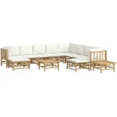 vidaXL 12-tlg. Garten-Lounge-Set mit Cremeweißen Kissen Bambus