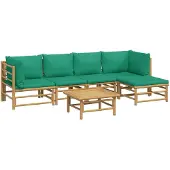 vidaXL 6-tlg. Garten-Lounge-Set mit Grünen Kissen Bambus