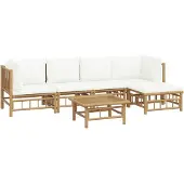 vidaXL 6-tlg. Garten-Lounge-Set mit Cremeweißen Kissen Bambus