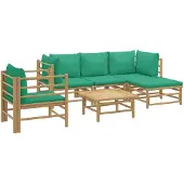 vidaXL 6-tlg. Garten-Lounge-Set mit Grünen Kissen Bambus