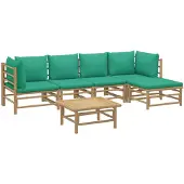 vidaXL 6-tlg. Garten-Lounge-Set mit Grünen Kissen Bambus