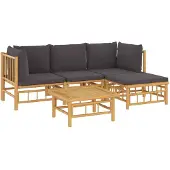 vidaXL 5-tlg. Garten-Lounge-Set mit Dunkelgrauen Kissen Bambus