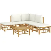 vidaXL 6-tlg. Garten-Lounge-Set mit Cremeweißen Kissen Bambus