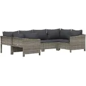 vidaXL 6-tlg. Garten-Lounge-Set mit Kissen Grau Poly Rattan