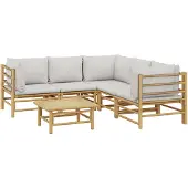 vidaXL 6-tlg. Garten-Lounge-Set mit Kissen Hellgrau Bambus