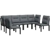 vidaXL 6-tlg. Garten-Lounge-Set Schwarz und Grau Poly Rattan