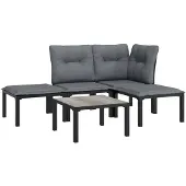 vidaXL 5-tlg. Garten-Lounge-Set Schwarz und Grau Poly Rattan
