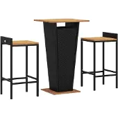 vidaXL 3-tlg. Gartenbar-Set Schwarz Poly Rattan & Massivholz Akazie