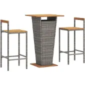vidaXL 3-tlg. Gartenbar-Set Grau Poly Rattan & Massivholz Akazie
