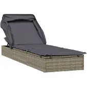 vidaXL Sonnenliege mit Faltdach Grau 213x63x97 cm Poly Rattan