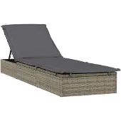 vidaXL Sonnenliege 1 Stk. mit Auflage Grau 201x55x62 cm Poly Rattan