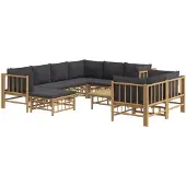 vidaXL 10-tlg. Garten-Lounge-Set mit Dunkelgrauen Kissen Bambus