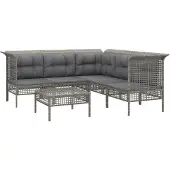 vidaXL 6-tlg. Garten-Lounge-Set mit Kissen Grau Poly Rattan
