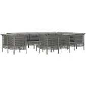 vidaXL 13-tlg. Garten-Lounge-Set mit Kissen Grau Poly Rattan