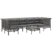 vidaXL 8-tlg. Garten-Lounge-Set mit Kissen Grau Poly Rattan