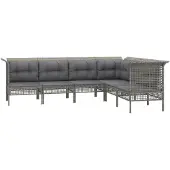vidaXL 6-tlg. Garten-Lounge-Set mit Kissen Grau Poly Rattan