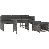 vidaXL 4-tlg. Garten-Essgruppe mit Kissen Grau Poly Rattan