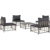 vidaXL 5-tlg. Garten-Lounge-Set mit Kissen Anthrazit Poly Rattan