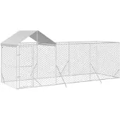 vidaXL Outdoor-Hundezwinger mit Dach Silber 6x2x2,5 m Verzinkter Stahl