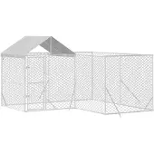 vidaXL Outdoor-Hundezwinger mit Dach Silbern 4x4x2,5m Verzinkter Stahl