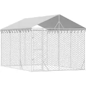 vidaXL Outdoor-Hundezwinger mit Dach Silbern 3x4,5x2,5m Stahl Verzinkt