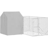 vidaXL Outdoor-Hundezwinger mit Dach Silbern 4x4x2,5m Verzinkter Stahl