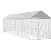 vidaXL Outdoor-Hundezwinger mit Dach Silbern 2x10x2,5 m Stahl Verzinkt