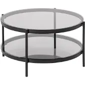 Actona Couchtisch GROUP "Bayern", grau (grau, schwarz, grau), B:75cm H:42cm T:75cm, Tische, Couchtisch, Rauchfarbene Glastischplatte, Metallgestell, Ablageboden, runde Form