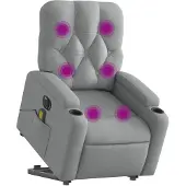 vidaXL Elektrischer Massagesessel mit Aufstehhilfe Hellgrau Stoff