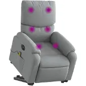 vidaXL Elektrischer Massagesessel mit Aufstehhilfe Hellgrau Stoff