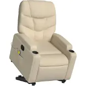 vidaXL Massagesessel mit Aufstehhilfe Creme Stoff