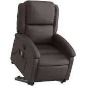 vidaXL Massagesessel mit Aufstehhilfe Dunkelbraun Echtleder