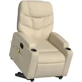 vidaXL Elektrischer Massagesessel mit Aufstehhilfe Creme Stoff