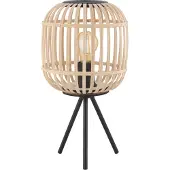 Eglo Tischlampe Bordesley, Tischleuchte Vintage, Natur, Boho, Hygge, Nachttischlampe aus Stahl und Holz, Naturfarben, Lampe mit Schalter, E27