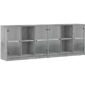 vidaXL Bücherschrank mit Türen Betongrau 204x37x75 cm Holzwerkstoff