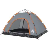 vidaXL Campingzelt 4 Personen Grau und Orange Quick Release